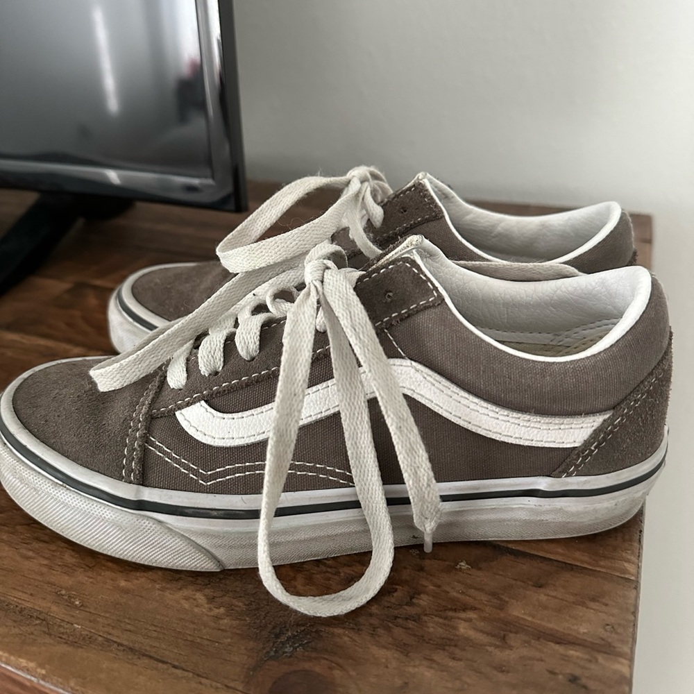 Brown and White Vans boys size 3.5